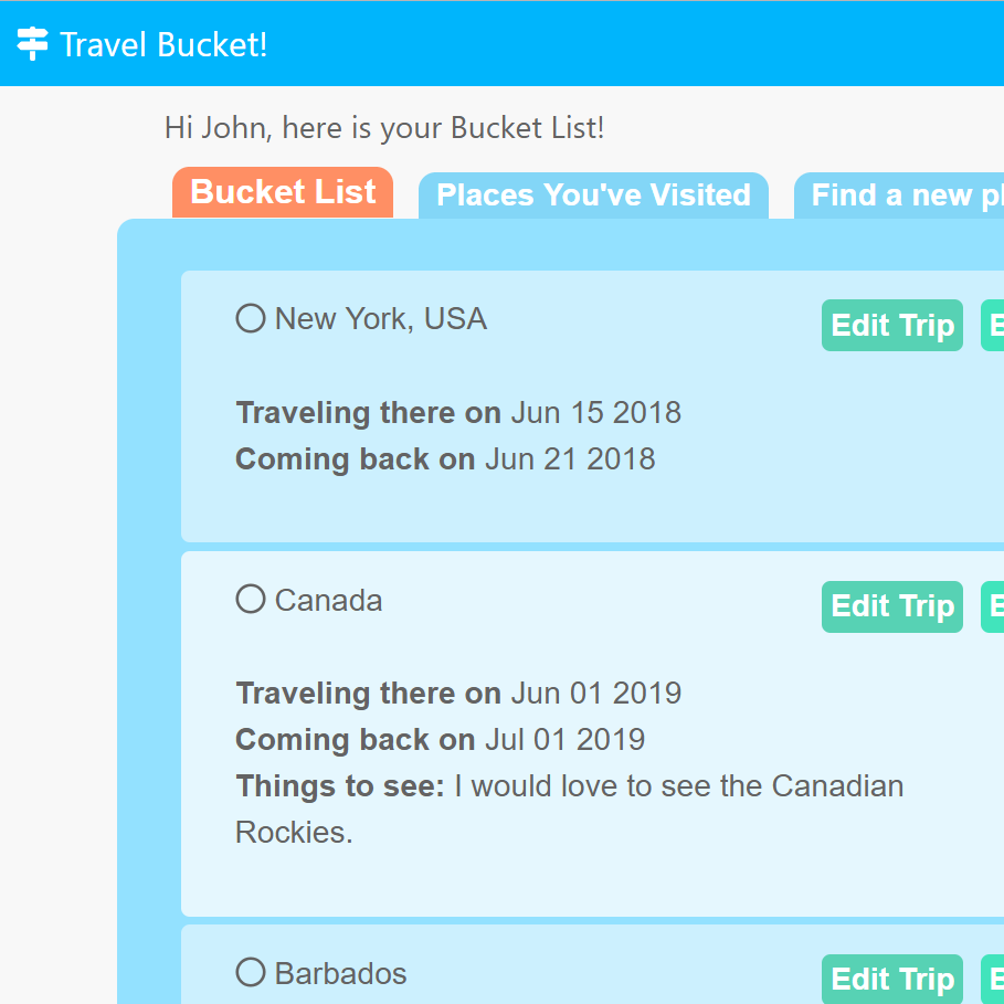picture of the Travel Bucket app
